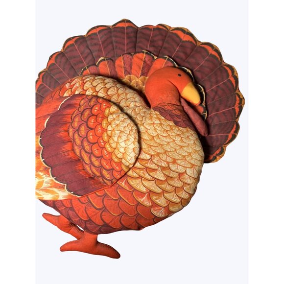 Thanksgiving Turkey Shaped Wall Hanging Decoration Sewn Fabric Fall Colors - Picture 2 of 10
